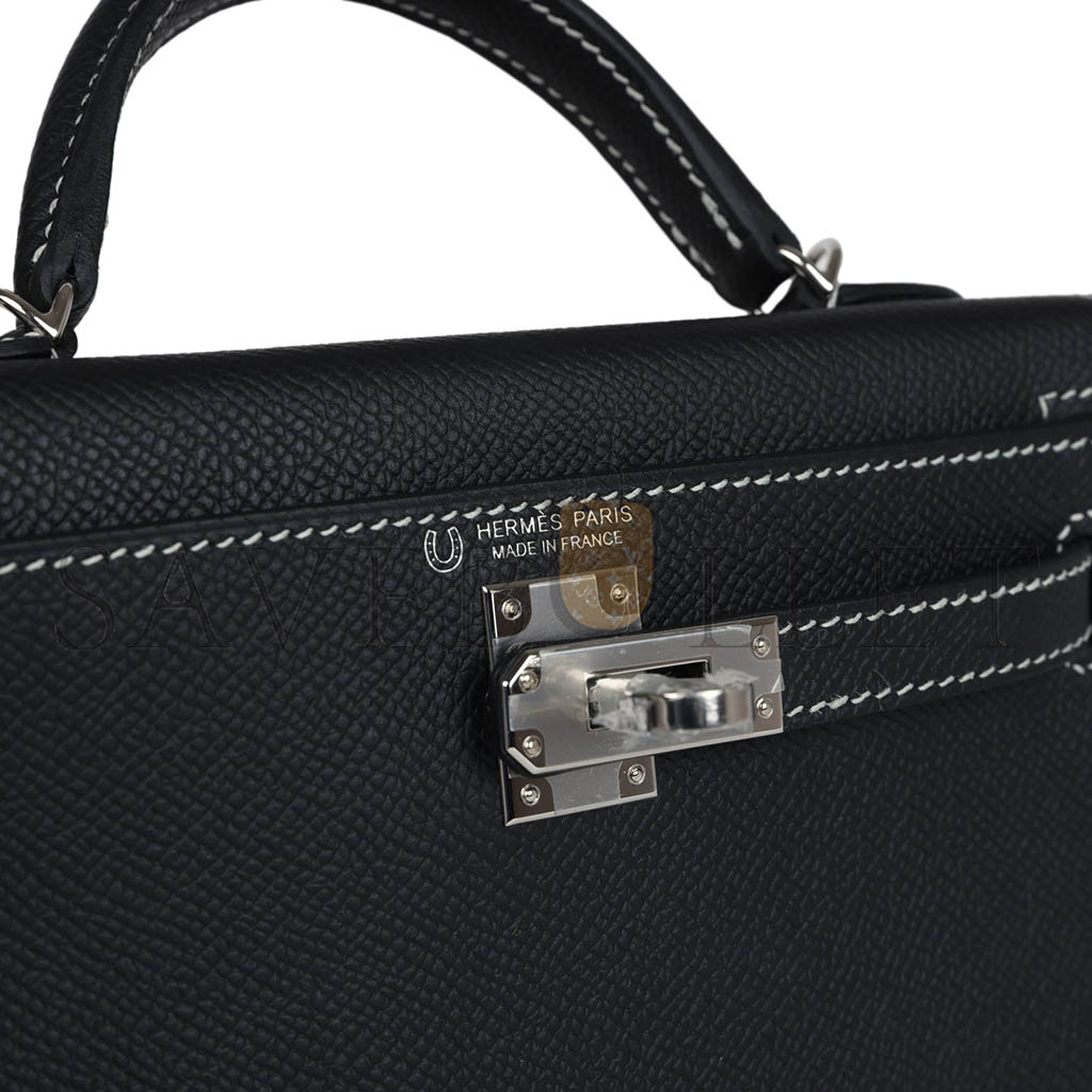 HERMÈS MASTER MINI KELLY II BLACK VERSO EPSOM PALLADIUM HARDWARE (19*12*5.5cm)